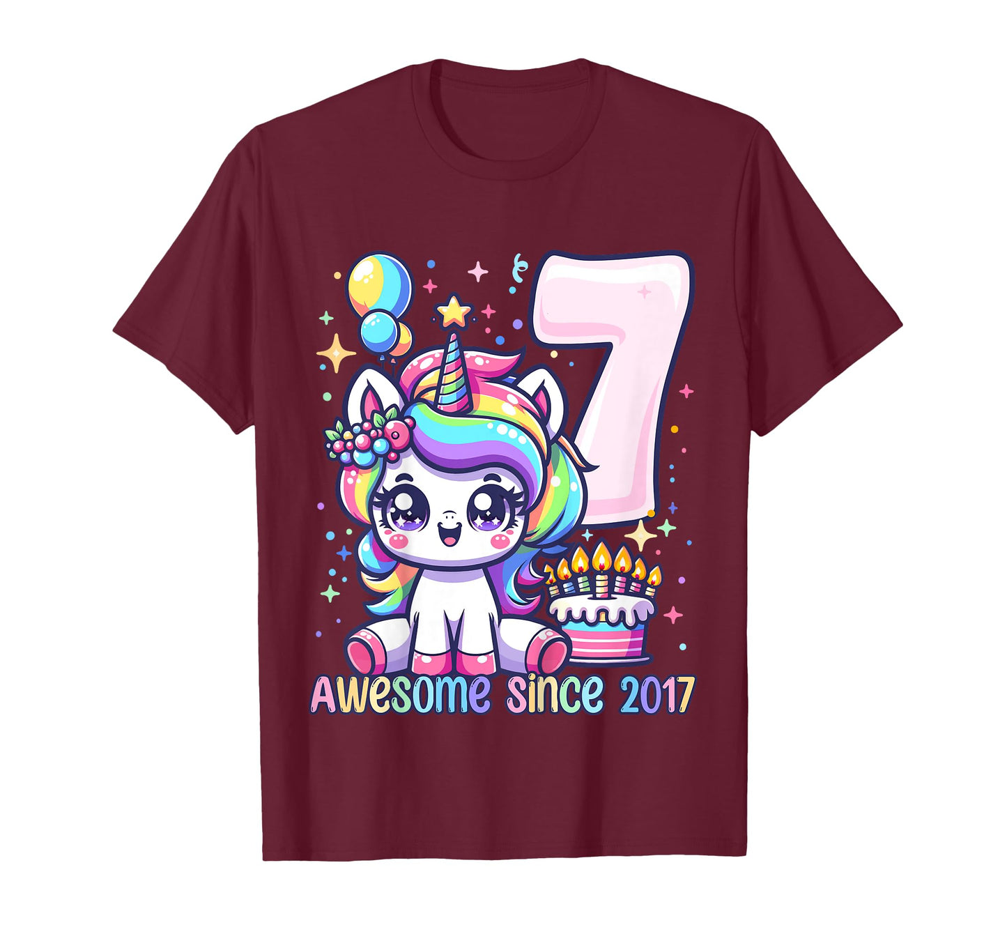 Kids Unicorn 7th Birthday 7 Year Old Unicorn Party Girls Outfit T-Shirt