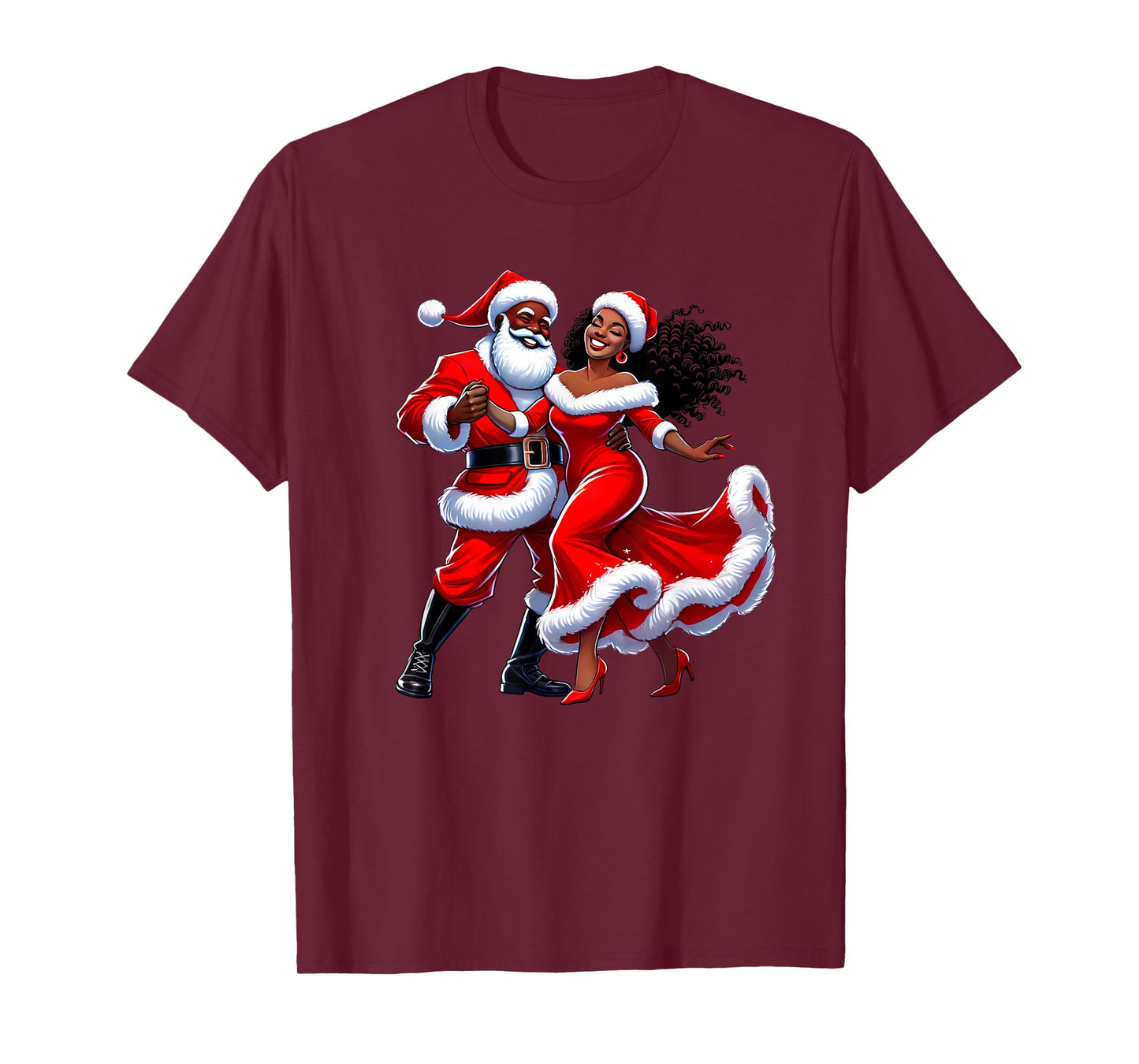 Christmas African Santa Mrs Claus Dancing African American T-Shirt