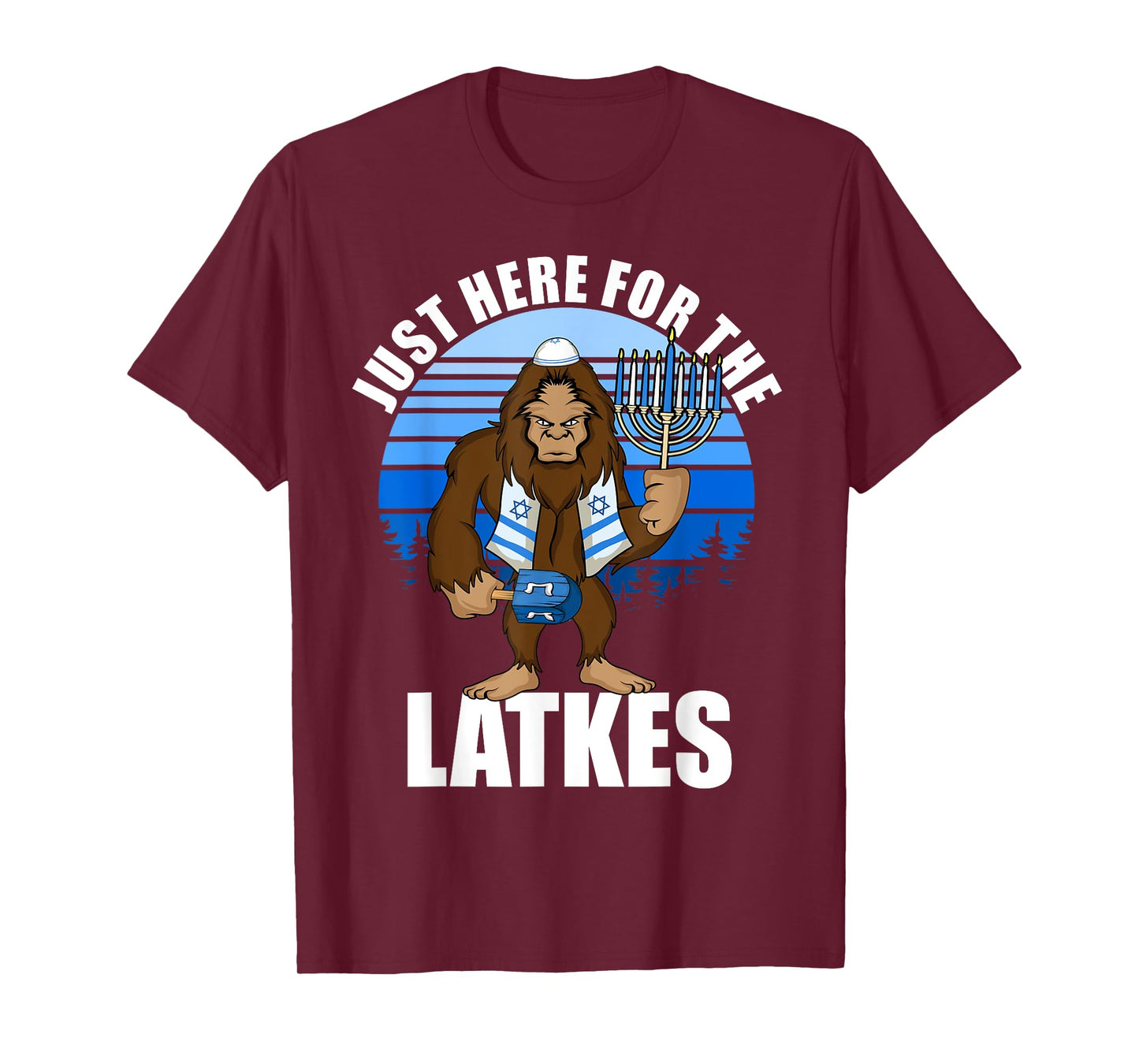 Just Here For The Latkes Hanukkah Bigfoot Boy Men T-Shirt