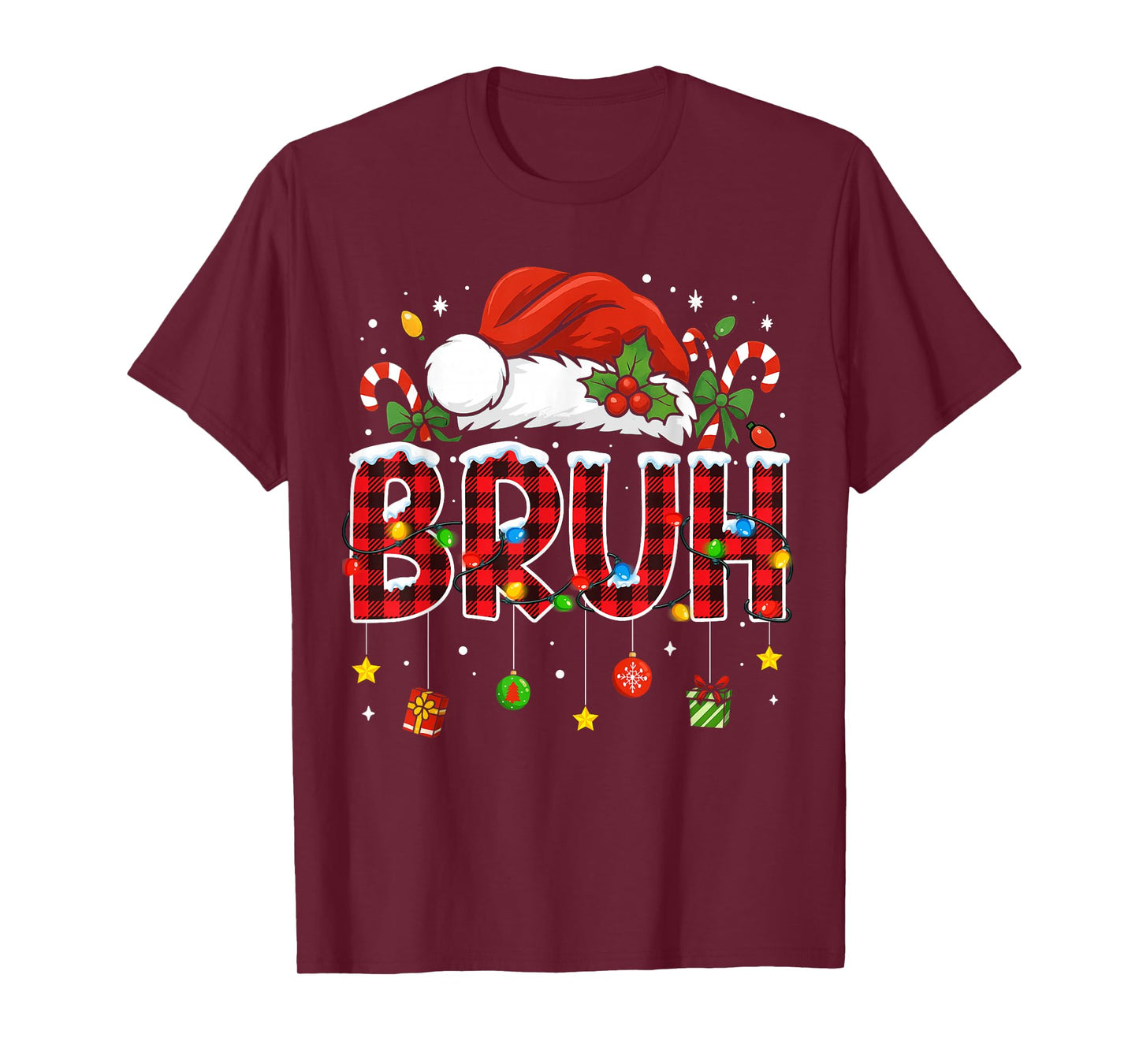 Bruh Funny Christmas Red Plaid Teens Boys Kids Xmas Pajamas T-Shirt