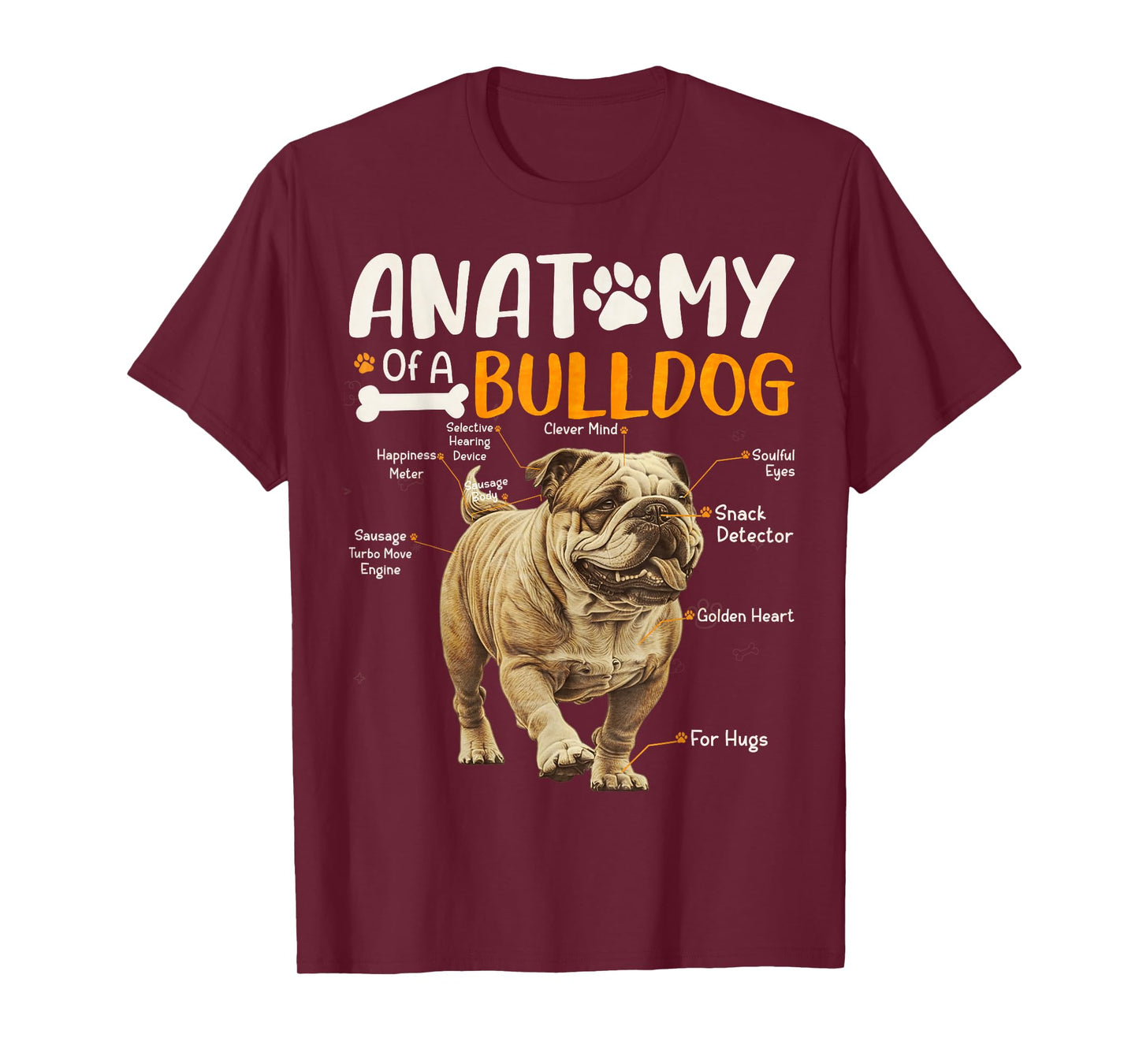 Vintage Anatomy Of A Bulldog Dog Funny Puppy Pet Lover T-Shirt