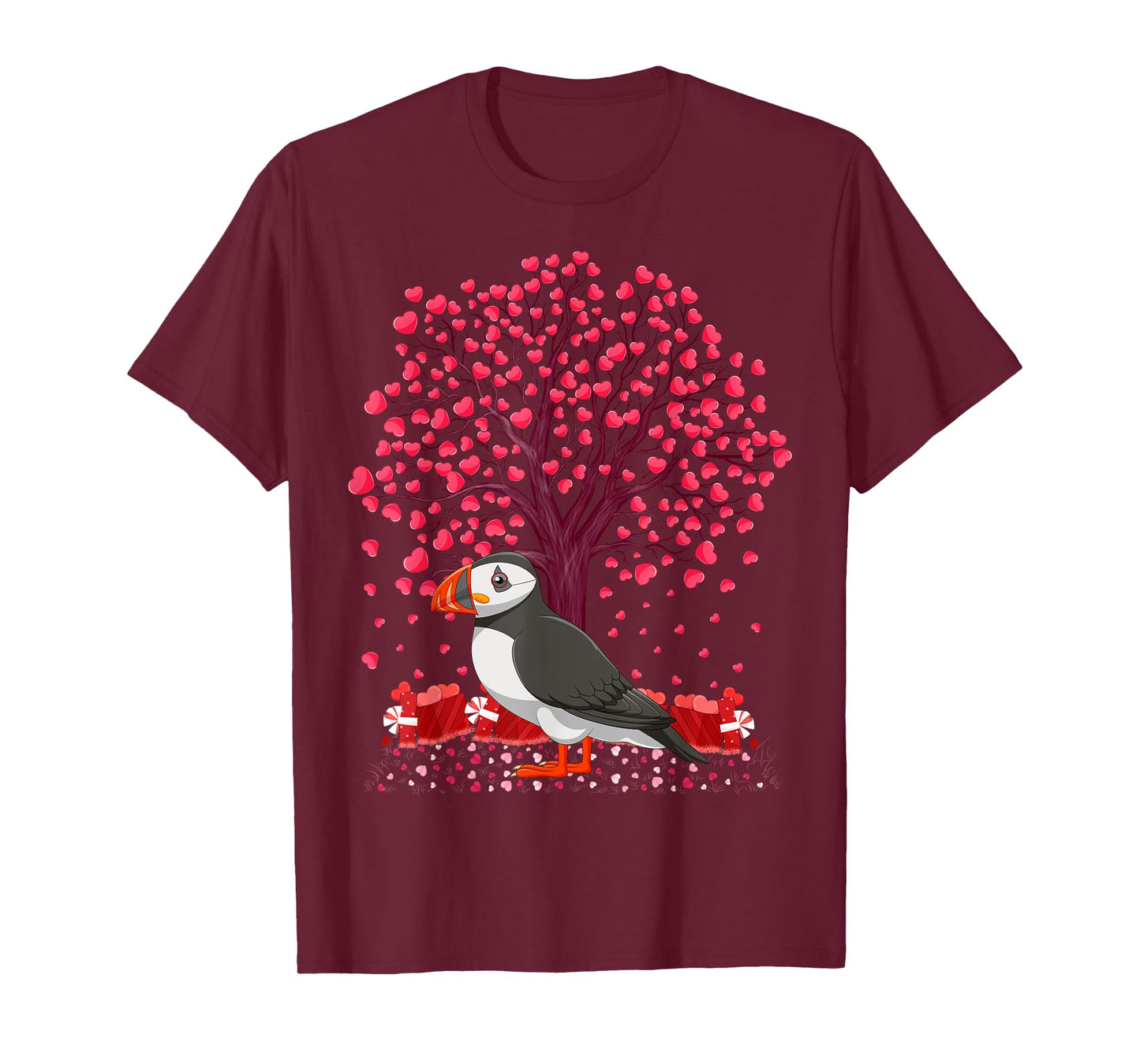 Puffin Bird Lover Heart Tree Puffin Valentine's Day T-Shirt