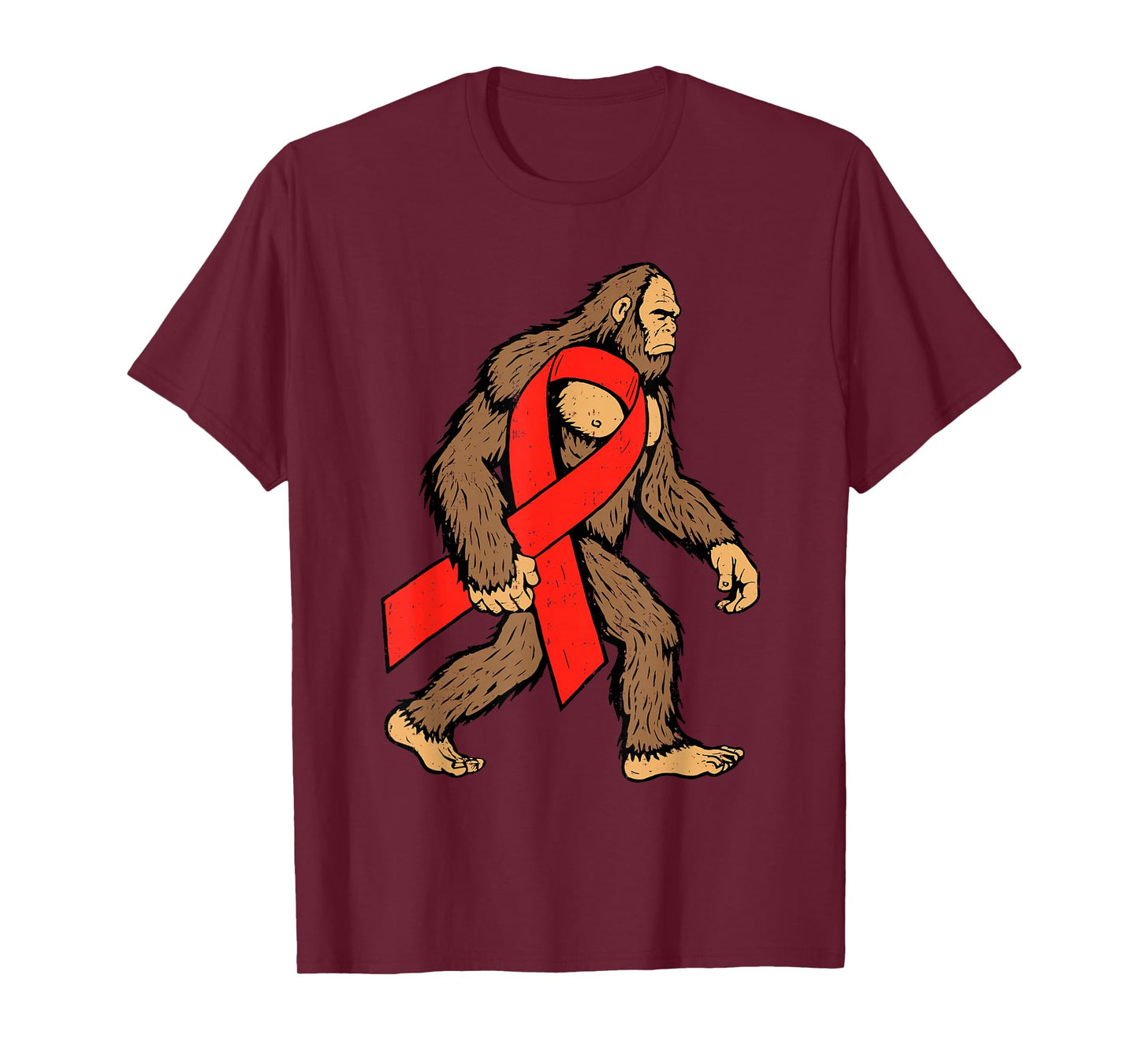 Blood Cancer Awareness Bigfoot Ribbon Red Support Men Boy T-Shirt