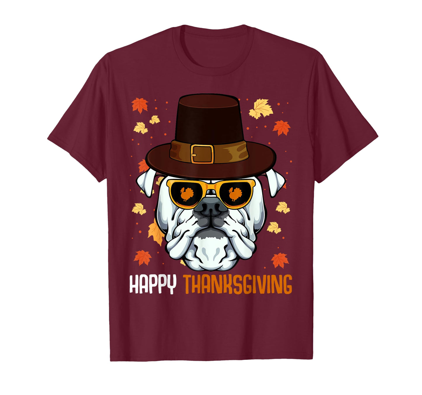 English Bulldog On Sunglasses Thanksgiving Day Dog Turkey T-Shirt