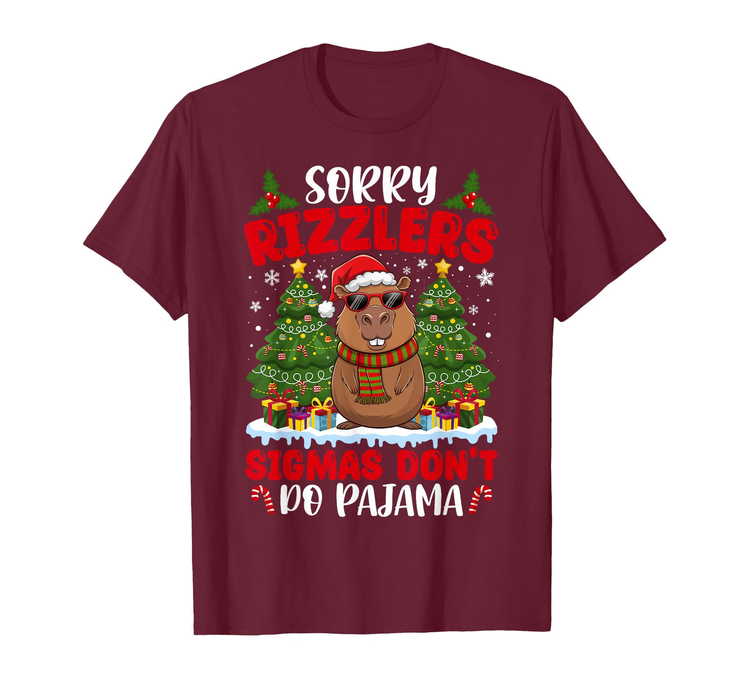 Sigmas Don't Do Pajamas Funny Gen Alpha Christmas Capybara T-Shirt