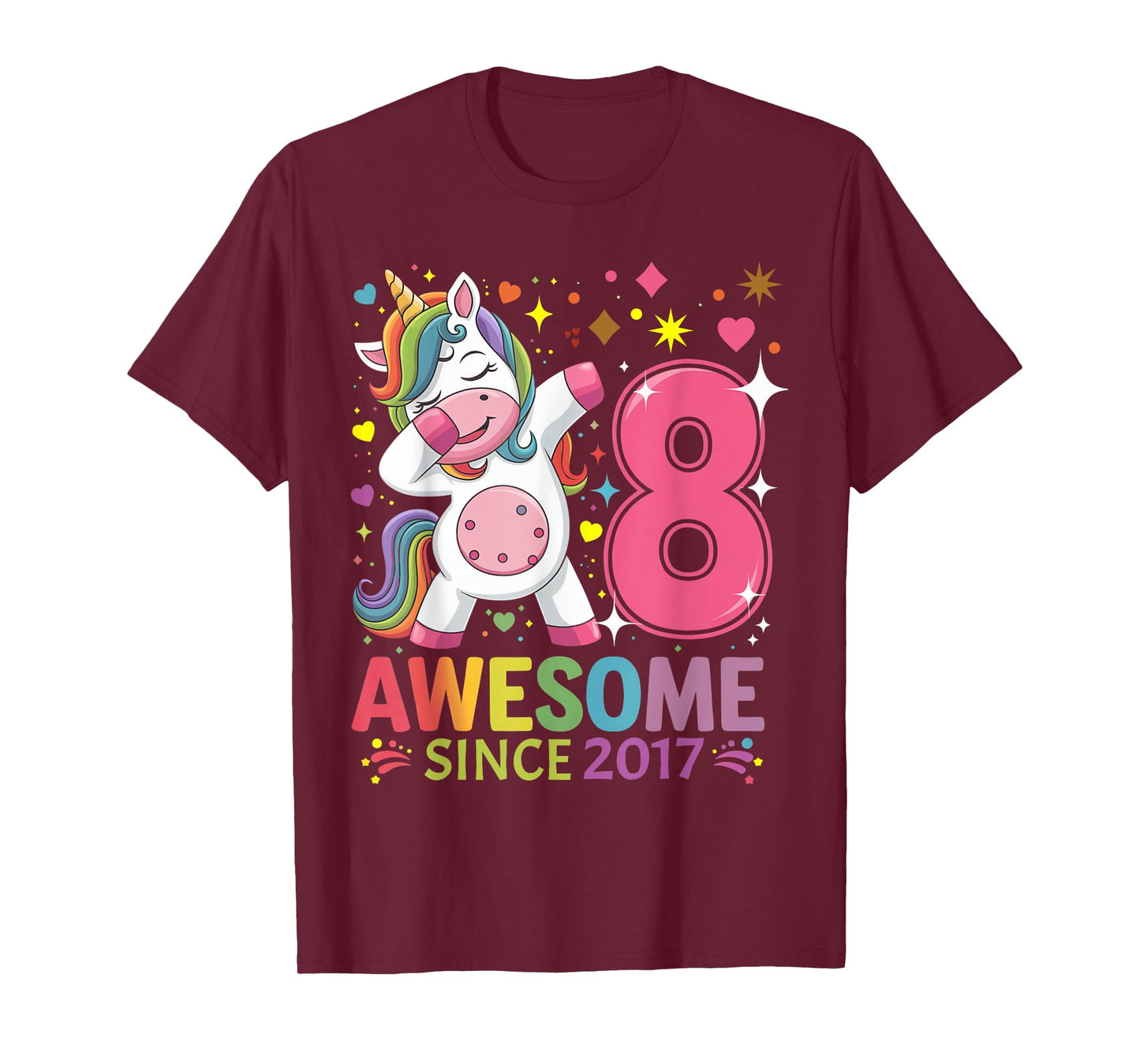 8 Years Old Unicorn Dabbing 8th Birthday Unicorn Party Girls T-Shirt