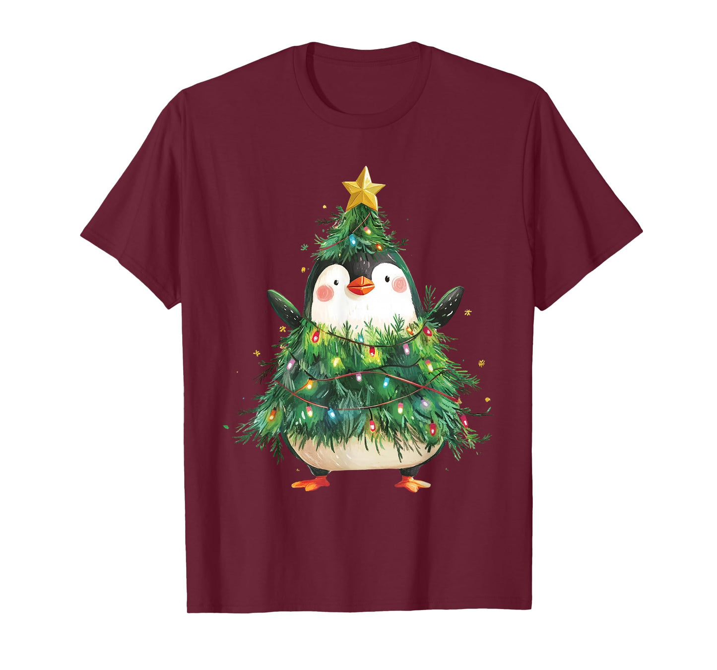 Penguin Christmas Tree Pajamas Girls Boys Xmas Lights T-Shirt
