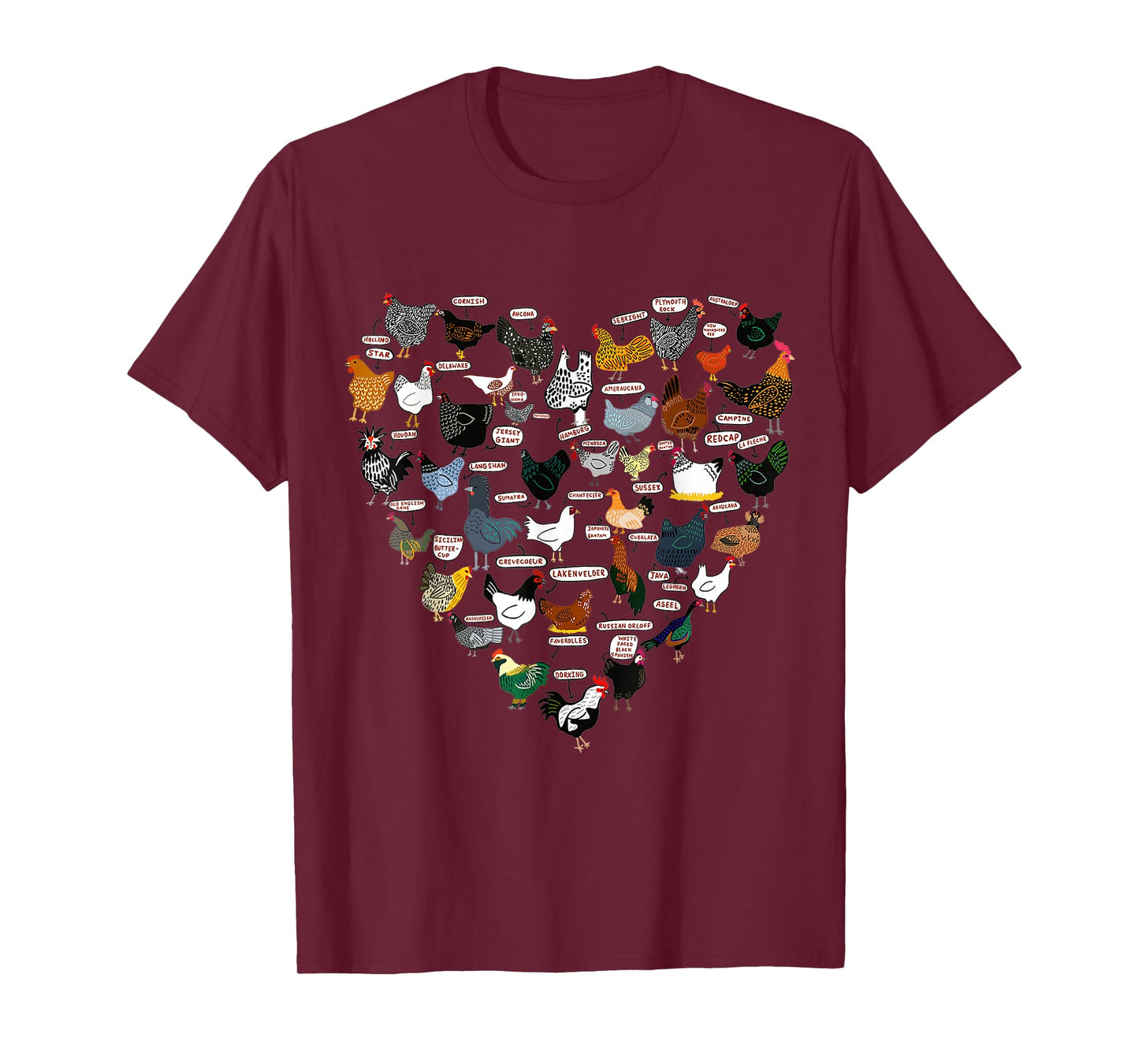 Funny Heart Design List Of Chicken Breeds T-Shirt