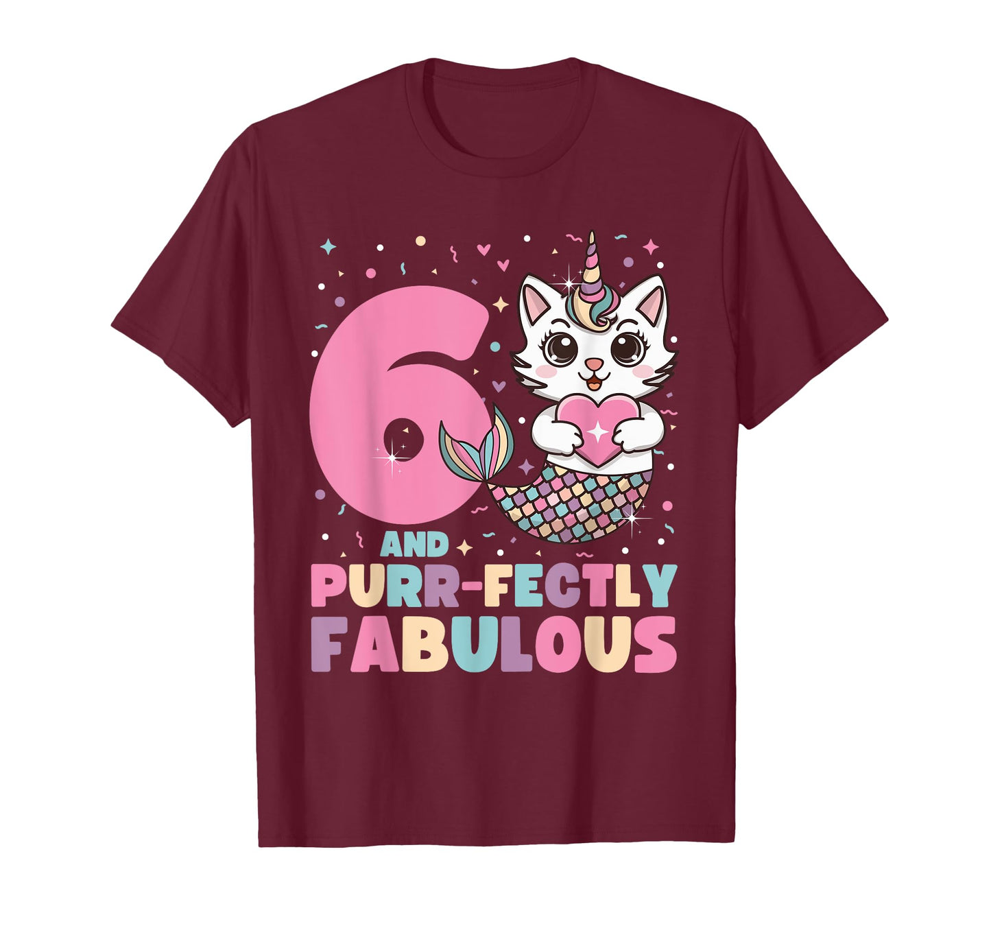 6th Birthday 6 Years Old Mermaid Unicorn Cat Girls Unicorn T-Shirt