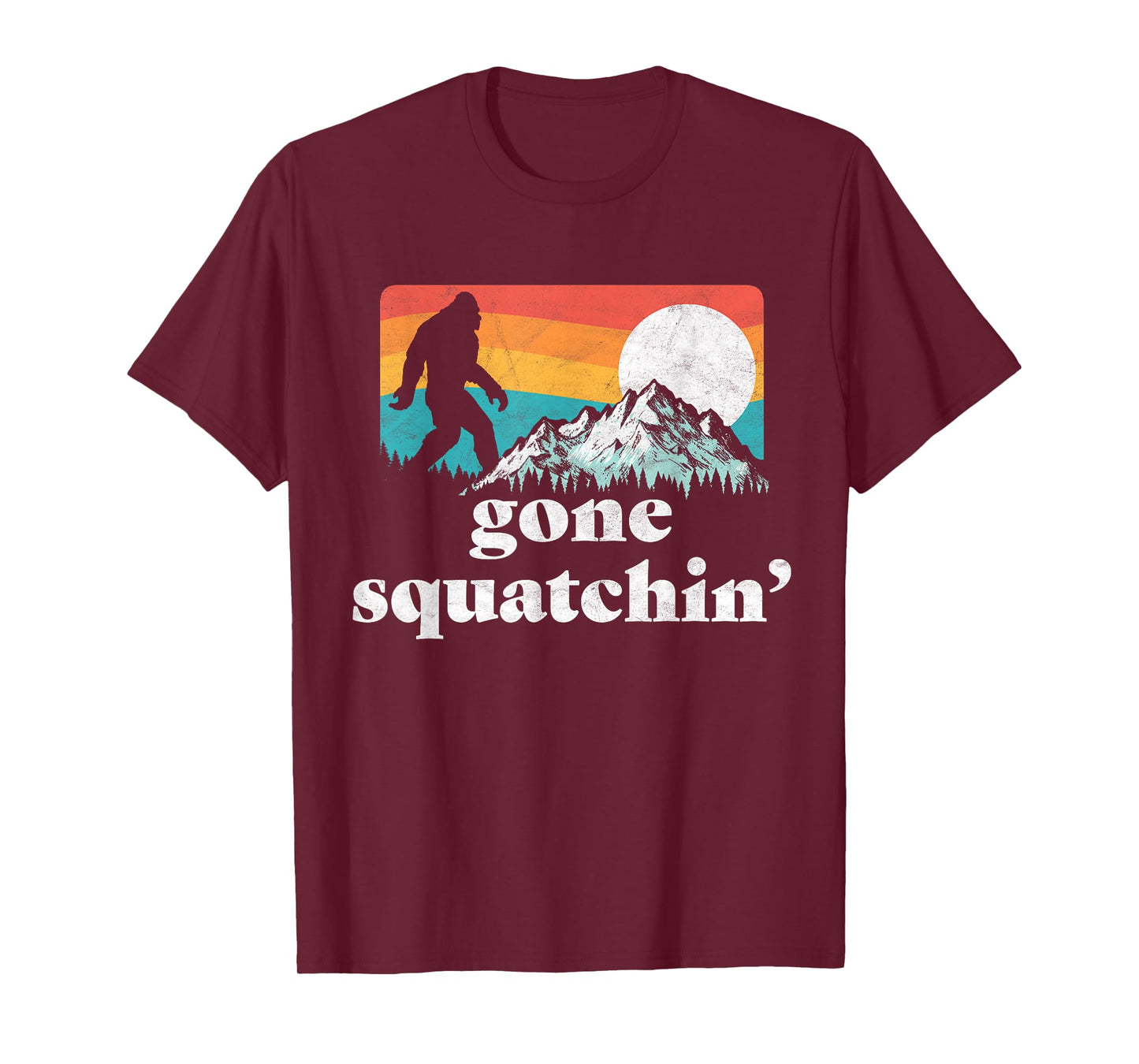 Gone Squatchin'! Funny Bigfoot Mountains Retro Graphic T-Shirt