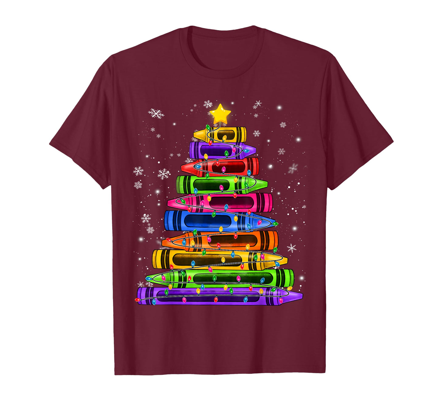 Crayon Christmas Tree Lights School Teacher Student Xmas T-Shirt
