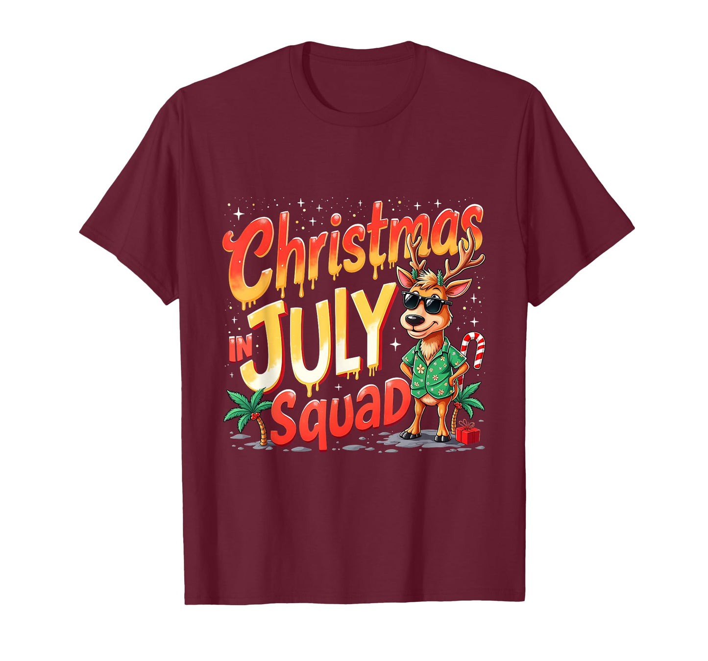 Christmas In July Squad Summer Funny Santa Reindeers T-Shirt