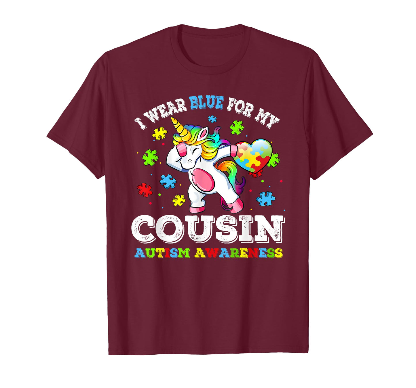 I Wear Blue For My Cousin Autism Dab Unicorn Puzzle Piece T-Shirt