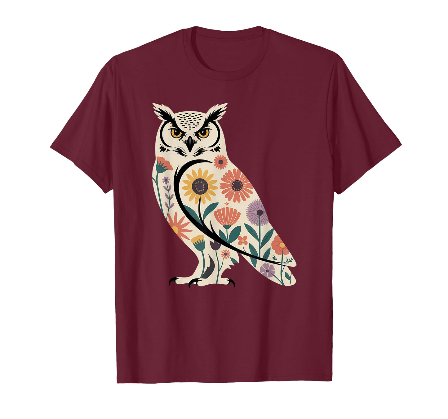 Floral Owl Bird Lover Birding Enthusiasts Men Women Kids T-Shirt