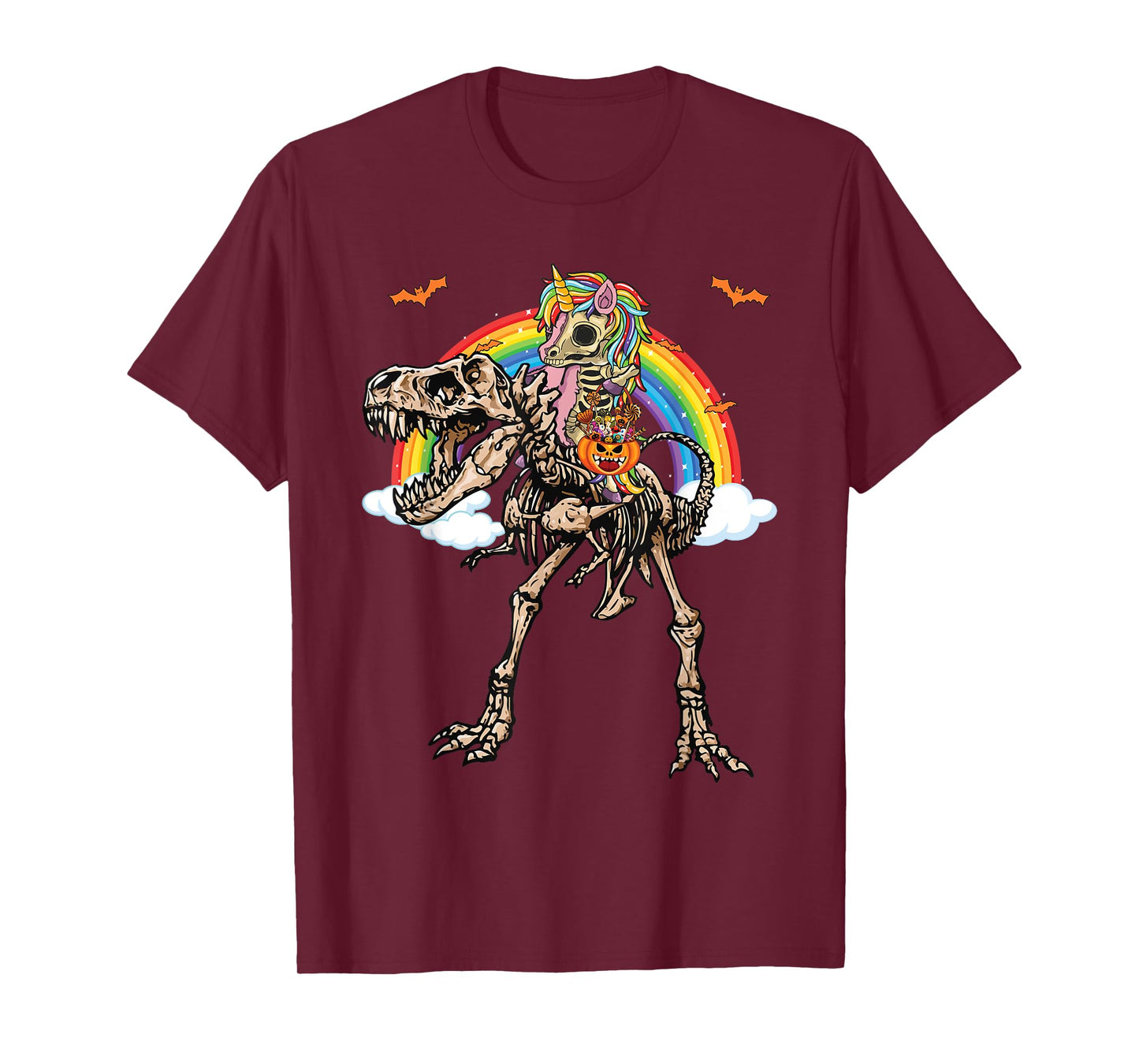 Skeleton Unicorn Riding Dinosaur T Rex Halloween T-Shirt