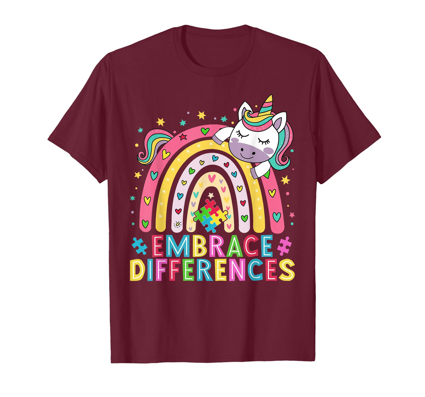 Funny Autism Awareness Cute Rainbow Unicorn Women Girls T-Shirt