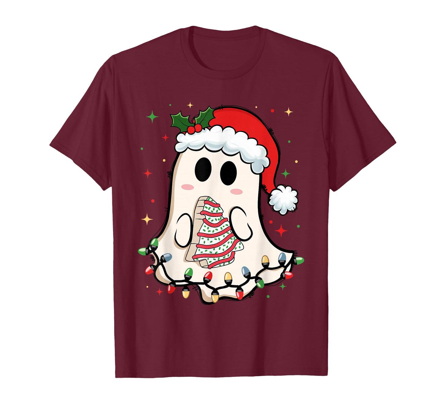 Cute Christmas Ghost Tree Cake Merry Xmas Women Girls Kids T-Shirt