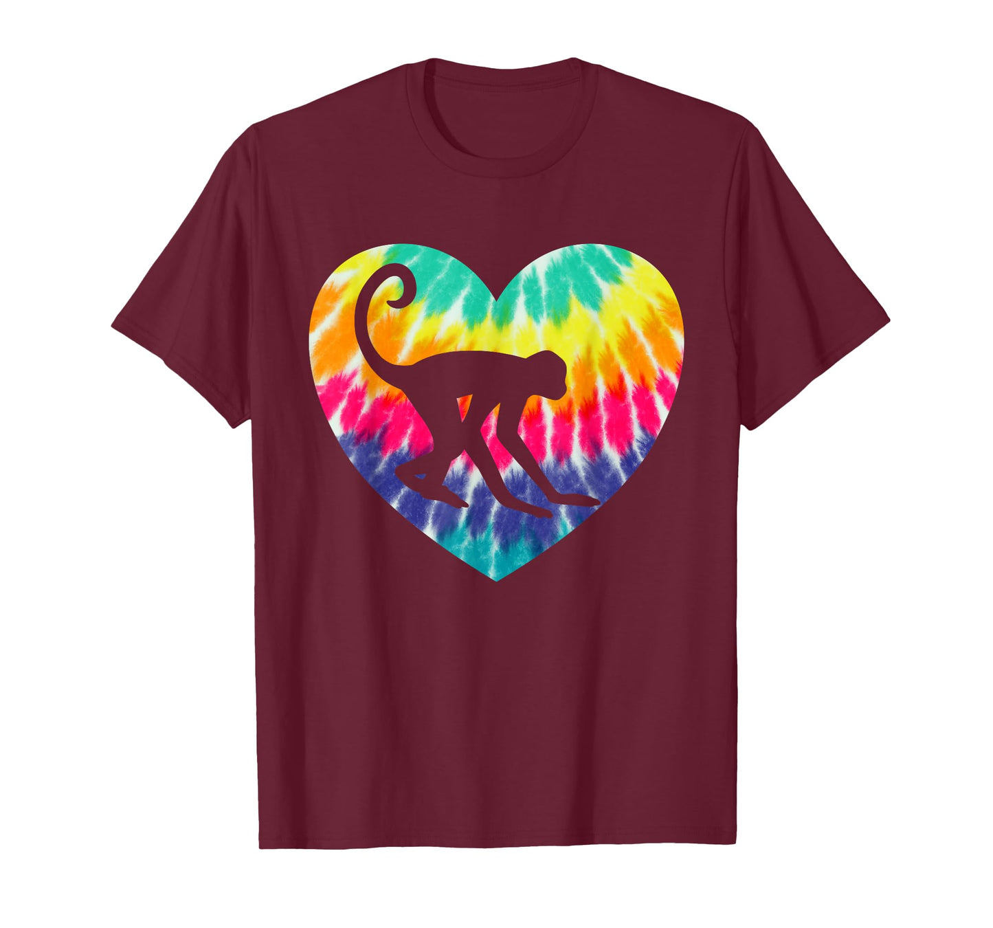 Spider Monkey Heart With Tie dye Print For Monkey Lover T-Shirt