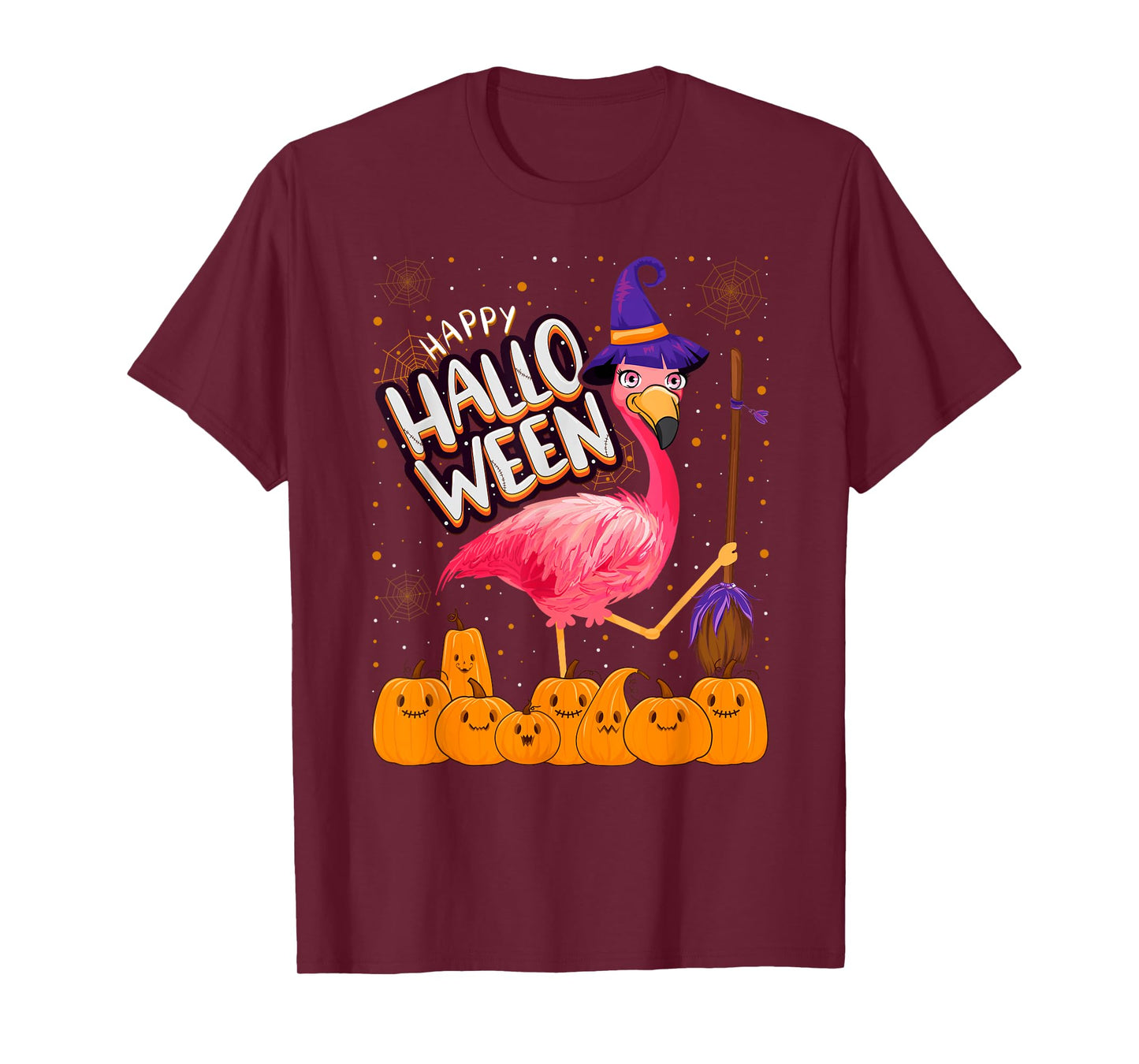 Happy Halloween - Flamingo Lover Witch Hat Pumpkin Halloween T-Shirt