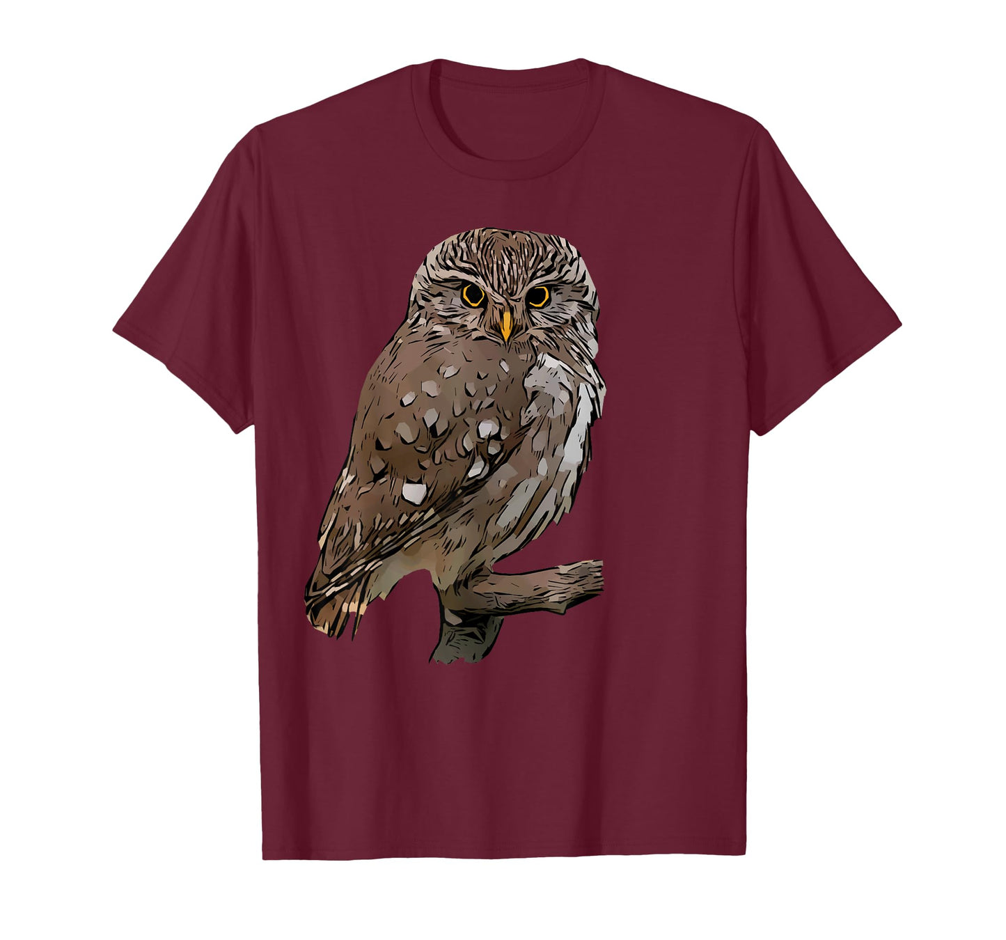 Realistic Owl Illustration on Tree Branch T-Shirt