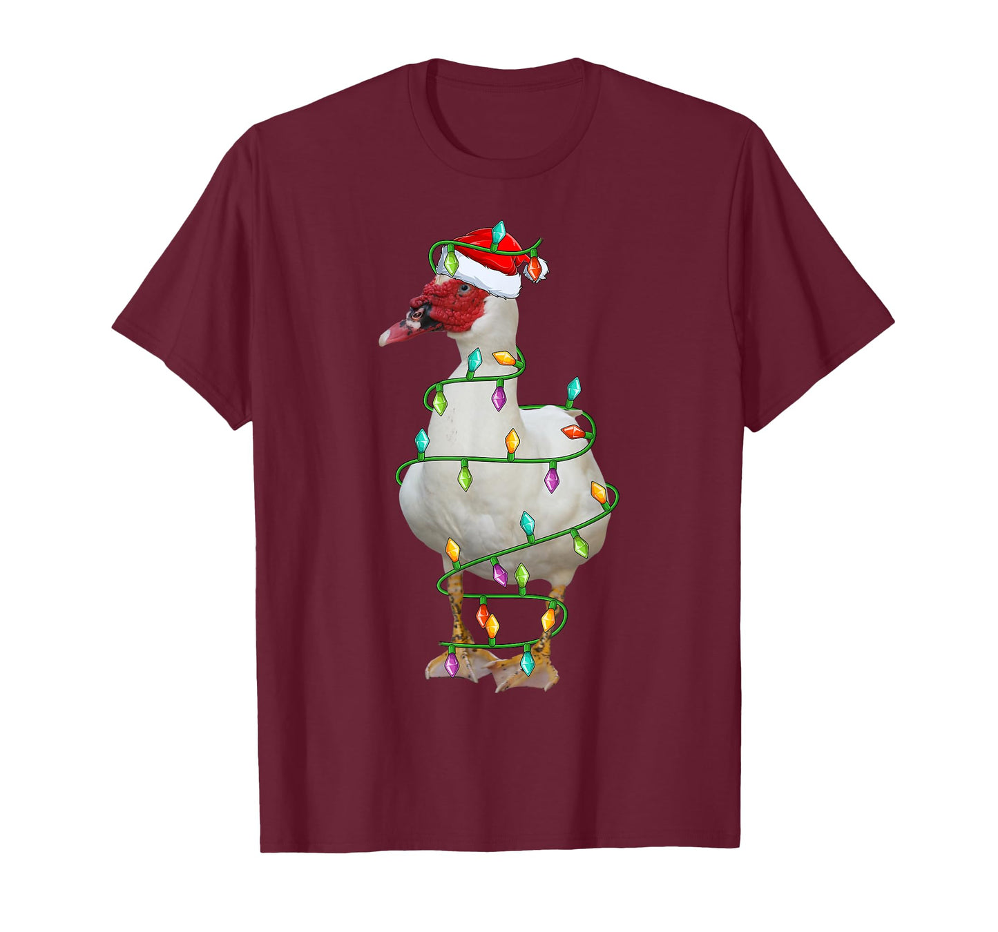 Xmas Lights Santa Hat Muscovy Duck Bird Christmas T-Shirt