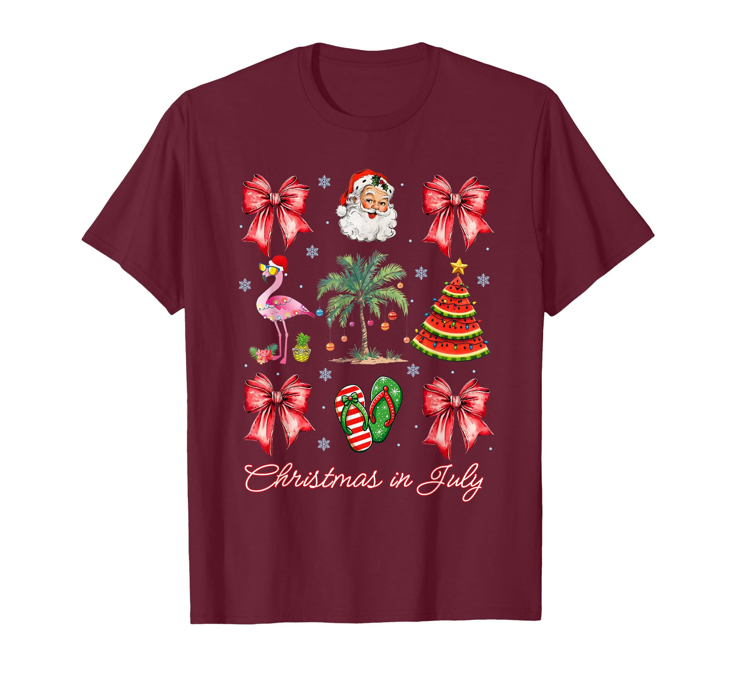 Christmas In July Coquette Bow Palm Tree Beach Summer Santa T-Shirt