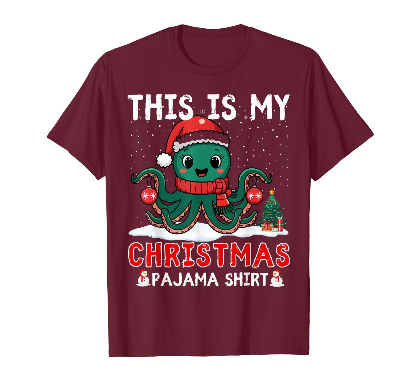 Octopus Christmas Pajama Xmas Santa Hat Octopus Lover kids T-Shirt