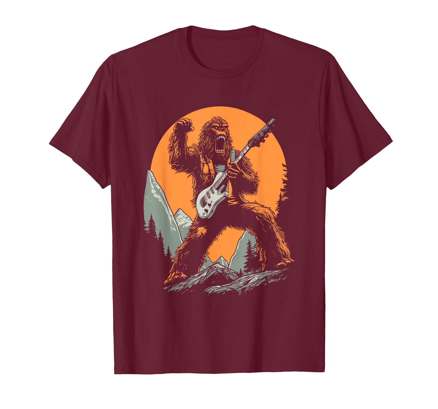 Bigfoot Playing Electric Guitar Funny Sasquatch Rocker T-Shirt