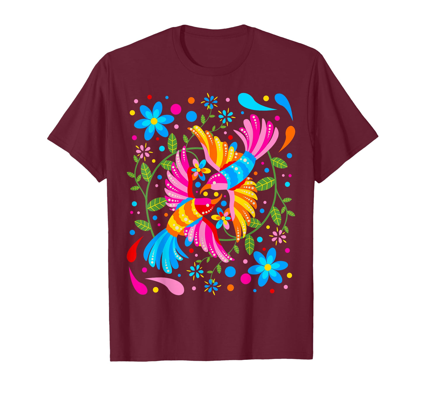 Floral Bird Otomi Mexican Embroidery Style Mexicano Mexicana T-Shirt