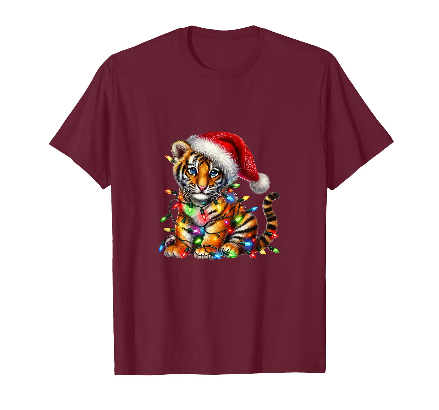 Cute Tiger Christmas Lights Festive Holiday T-Shirt