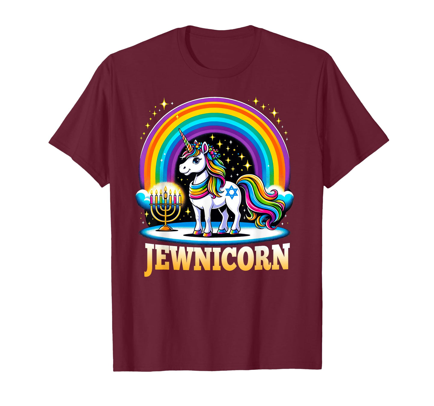 Jewnicorn Jewish Pride Unicorn Menorah Rainbow T-Shirt