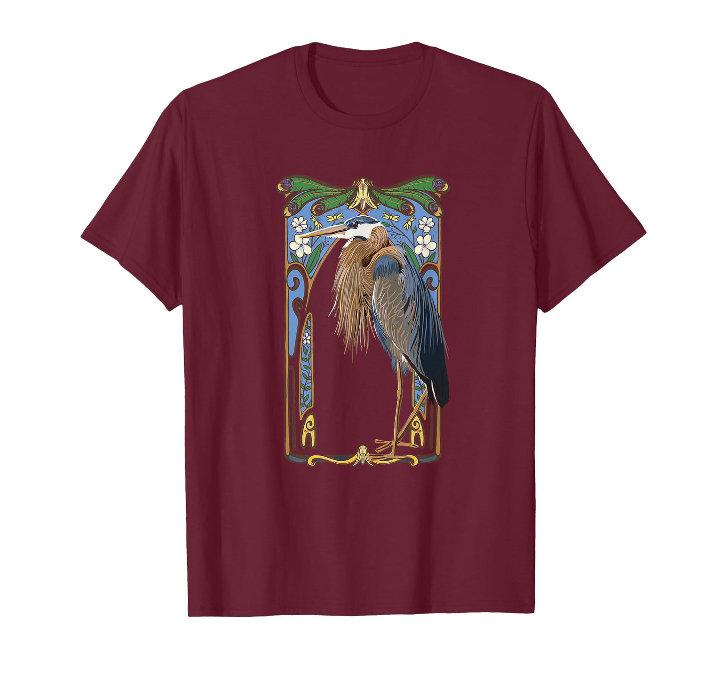 Wild Bird of Women Crane Art Nouveau Illustration T-Shirt