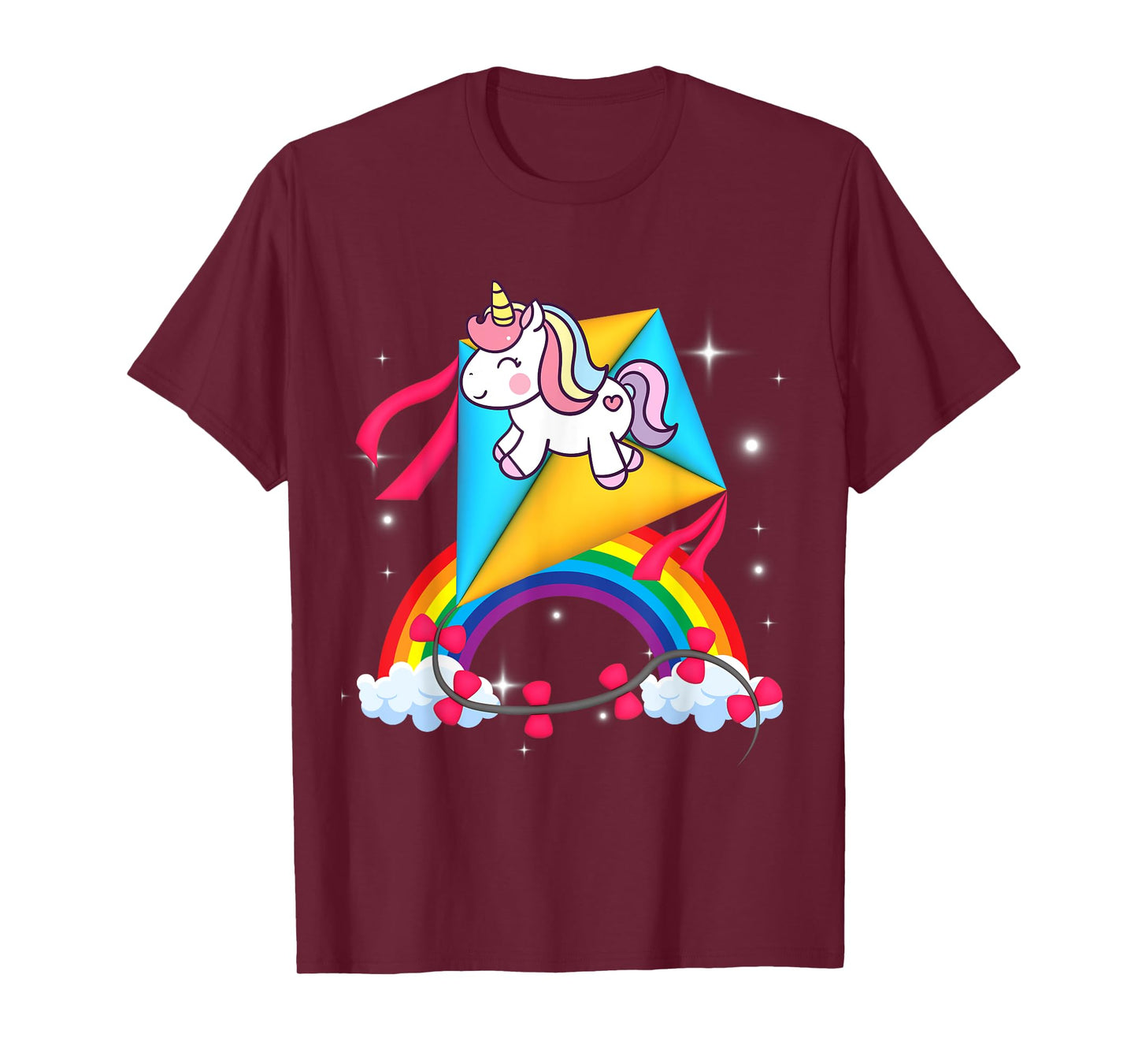 Unicorn Riding Kite Women Men Kids Teens Boys Girls Rainbow T-Shirt