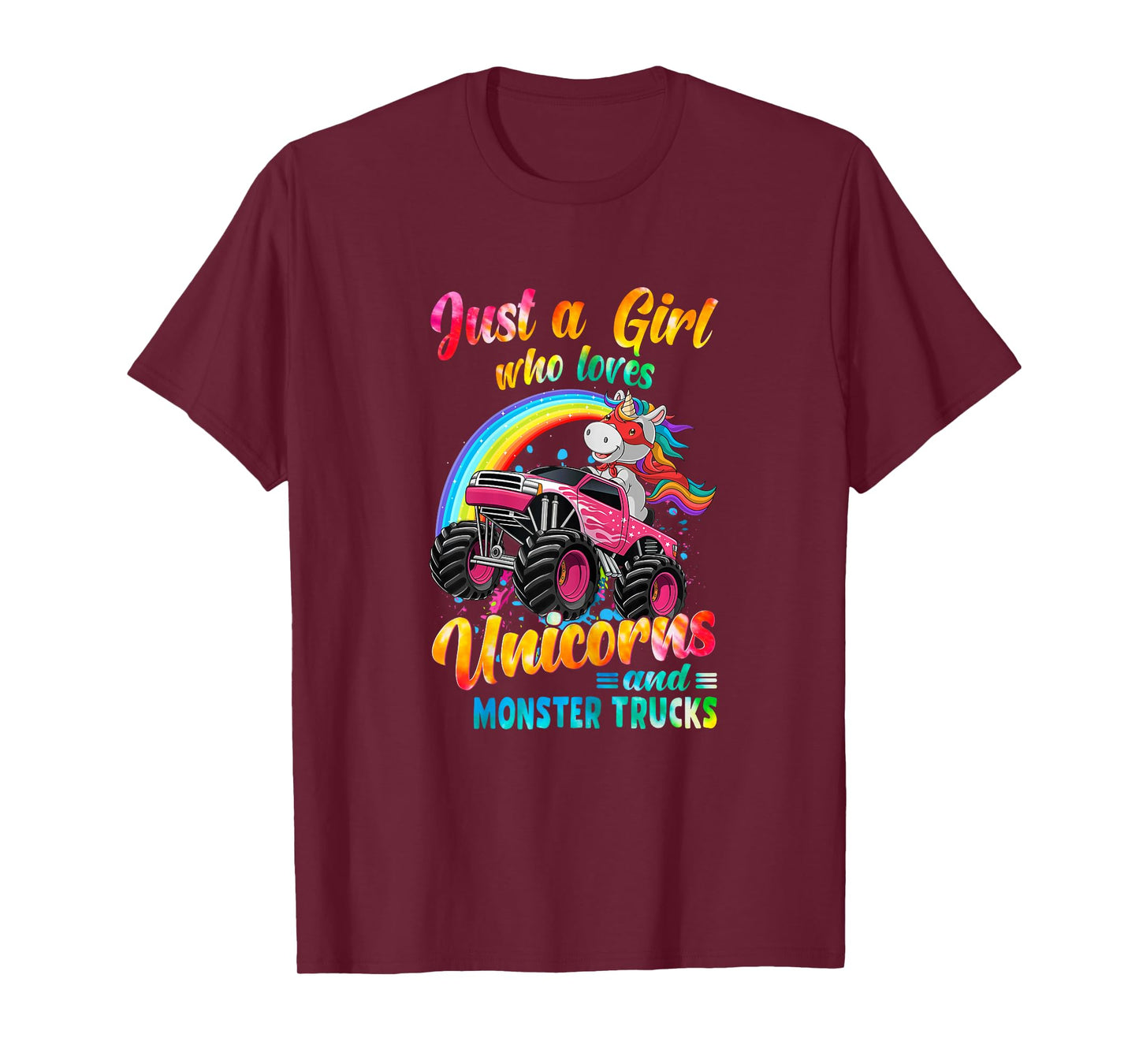 Just A Girl Who Loves Unicorns And Monster Trucks Girls Kid T-Shirt
