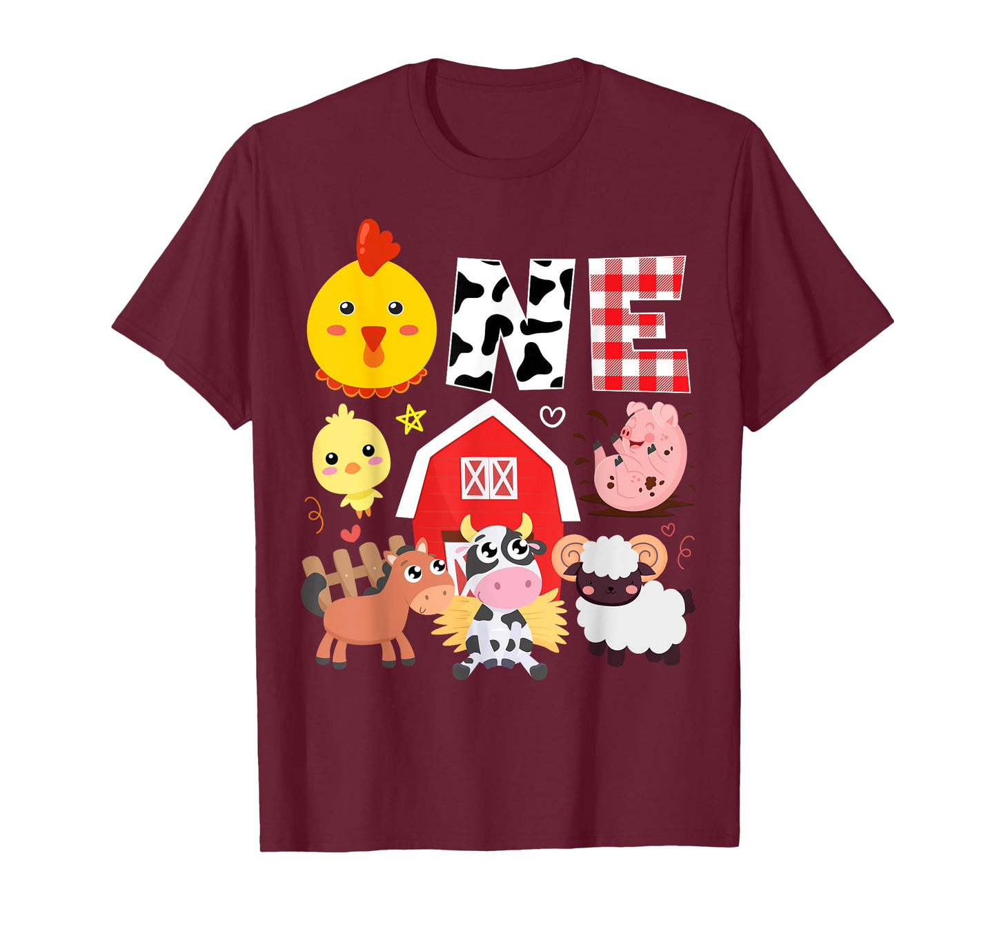 1st Birthday One Year Old Farm Theme Animals Birthday Party T-Shirt