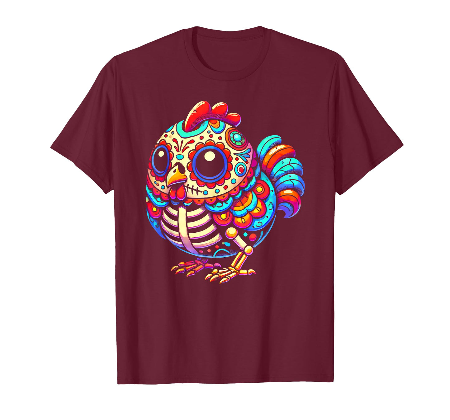 Colorful Sugar Skull Chicken Día de los Muertos Fun Skeleton T-Shirt