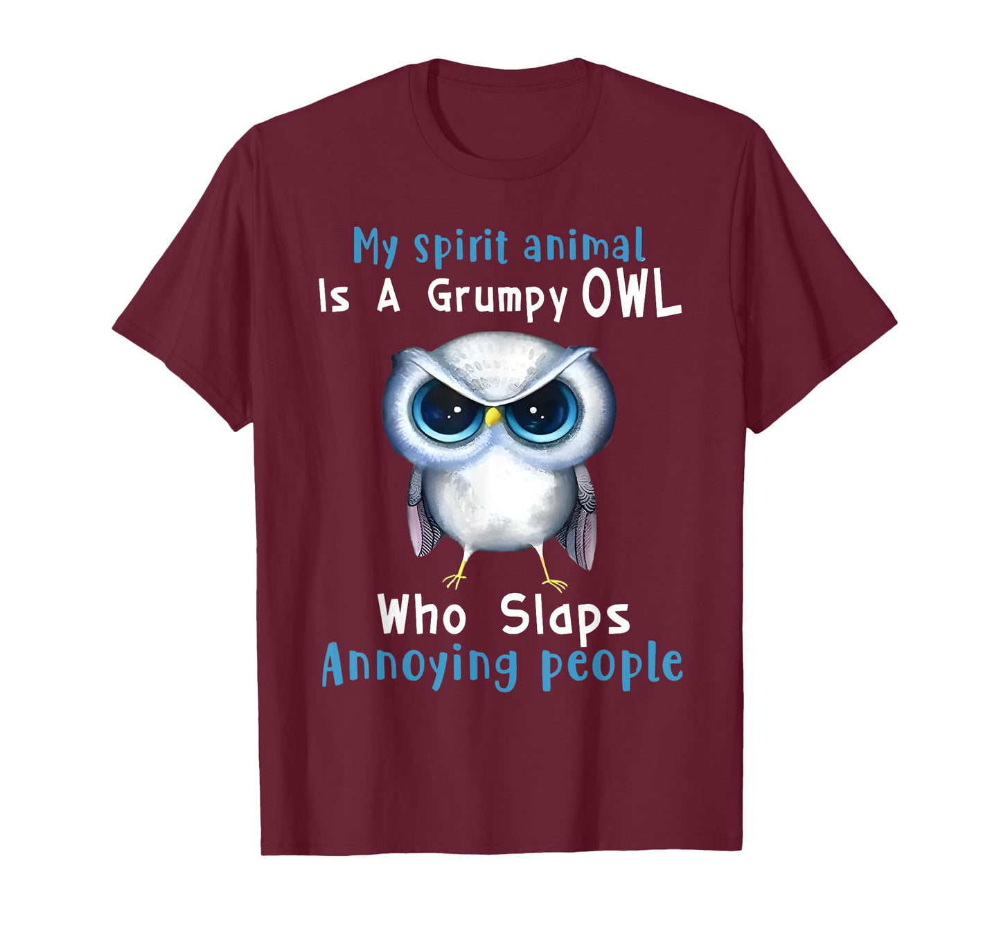 Art Animal Lover Owl Grumpy Owl Spirit Animal T-Shirt, Black, Unisex, Small, Short Sleeve, Modern, Cartoon, All Seasons, Casual, Halloween, Christmas
