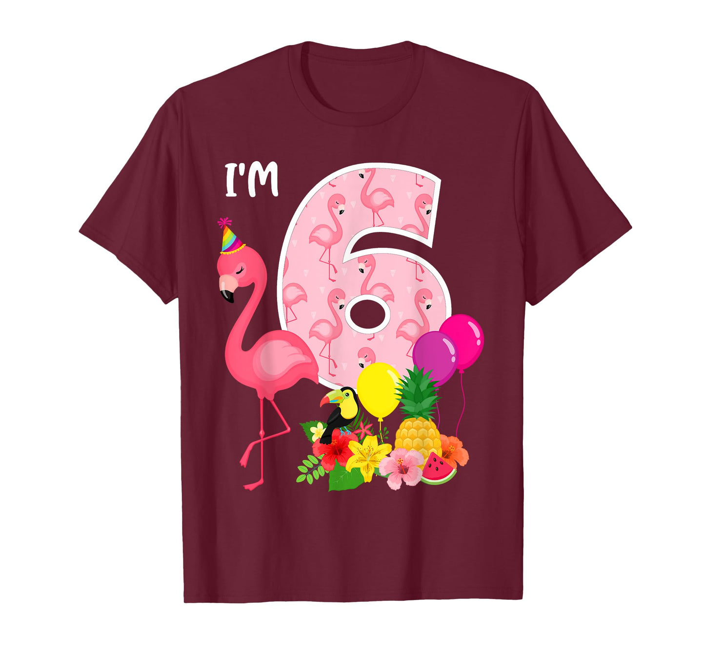 Flamingo Birthday I'm 6 Tropical Flamingo Theme 6th Birthday T-Shirt