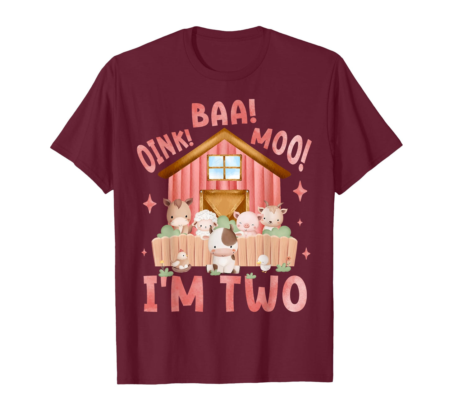 Oink Baa Moo I'm 2 Farm Theme Birthday 2 Yrs Old Girl T-Shirt