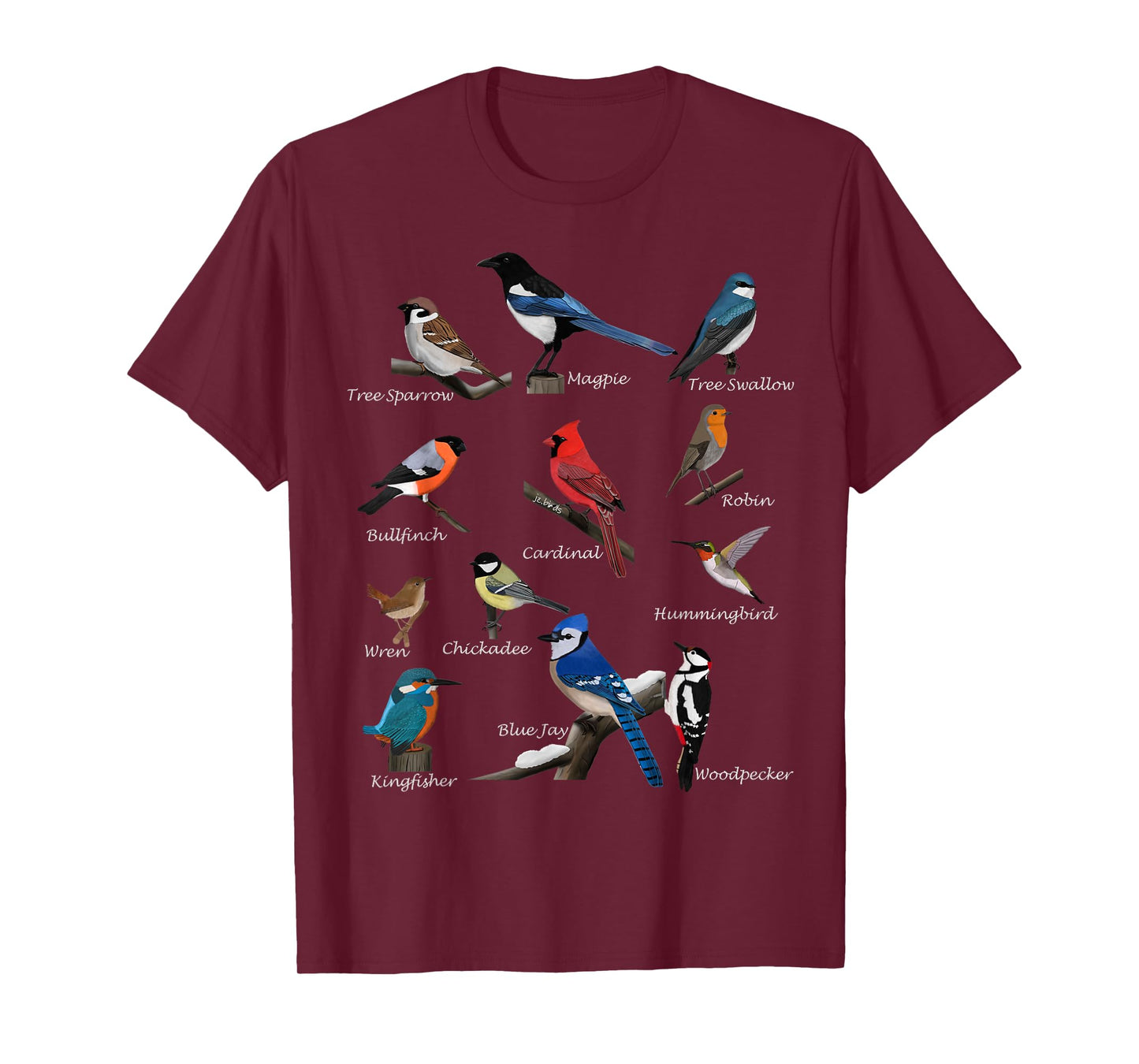 Garden Birds Cardinal Blue Jay Hummingbird Robin Wren Finch T-Shirt