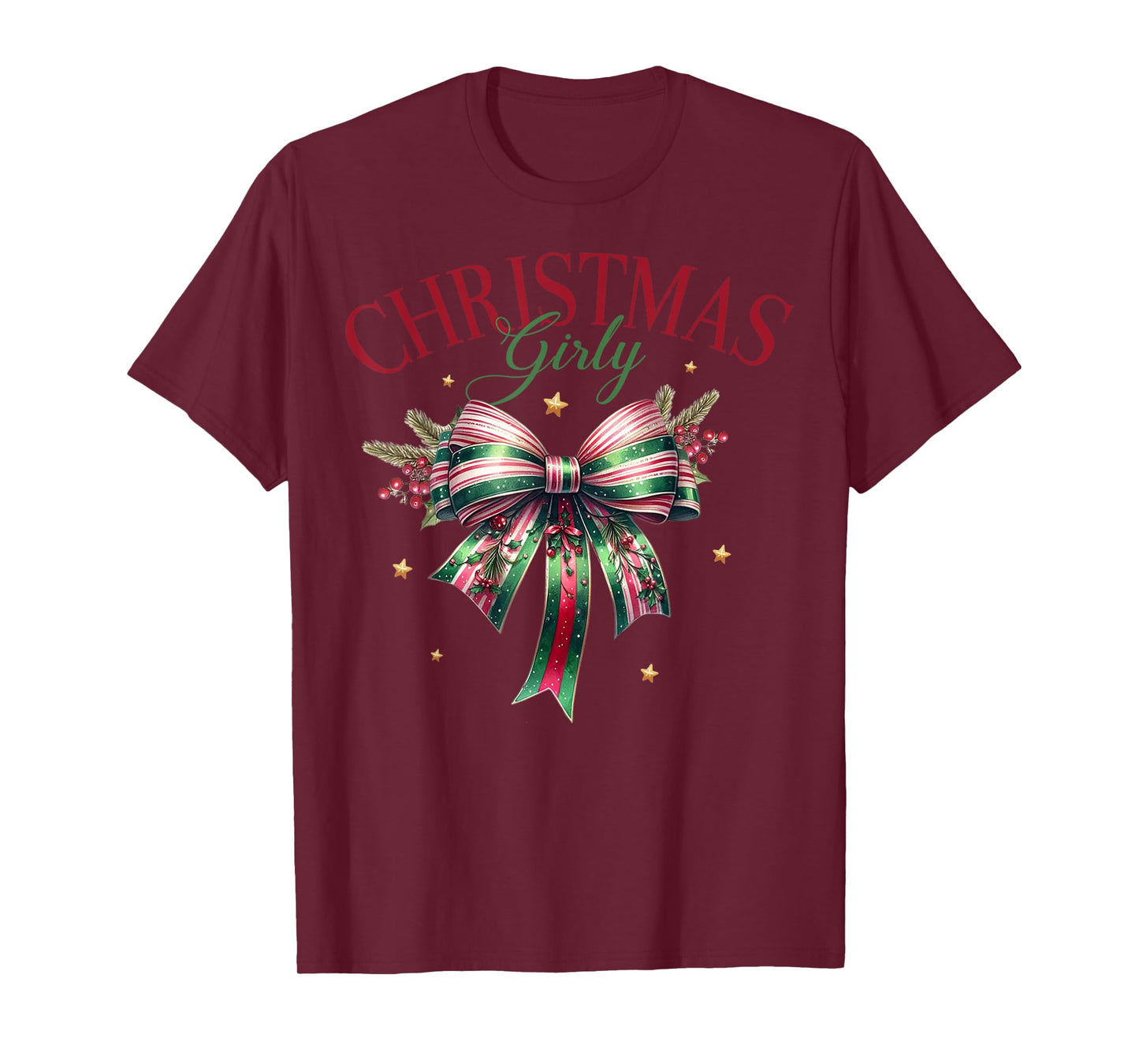 Christmas Girly Family Santa Christmas Bow for Women Girls T-Shirt