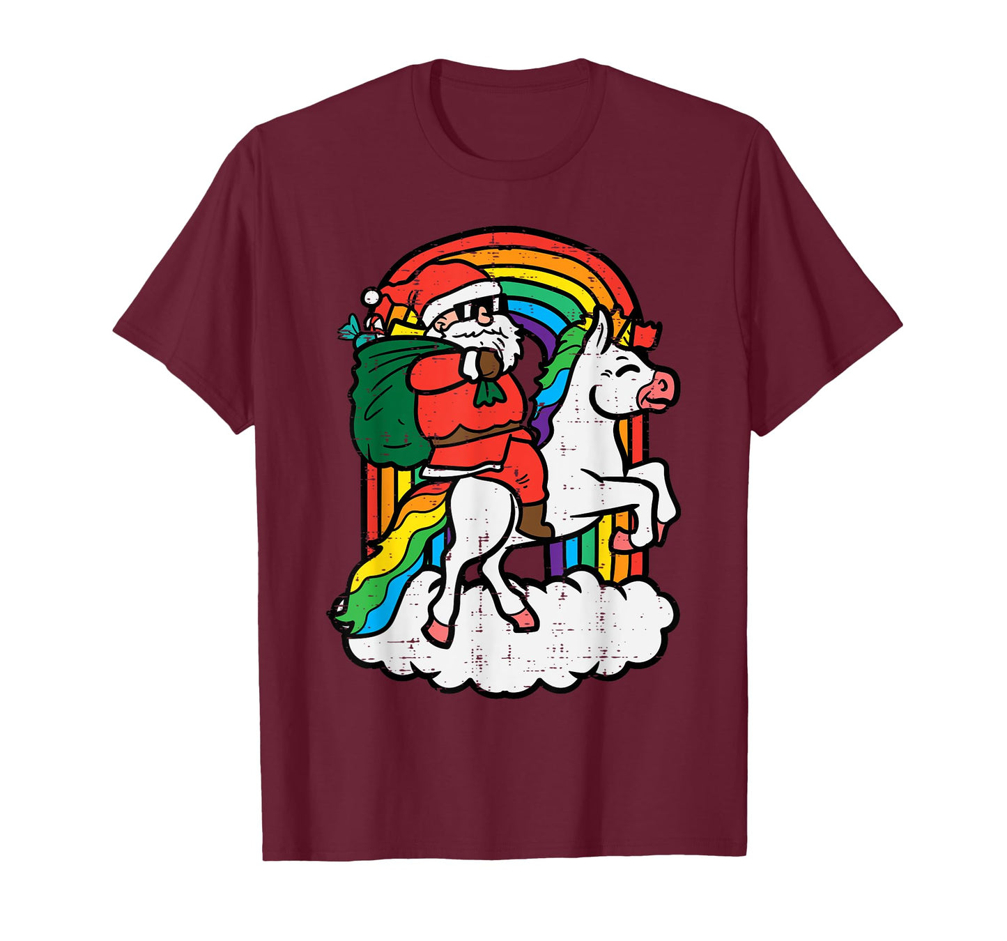Santa On Unicorn Rainbow Christmas Xmas Toddler Girls Kids T-Shirt