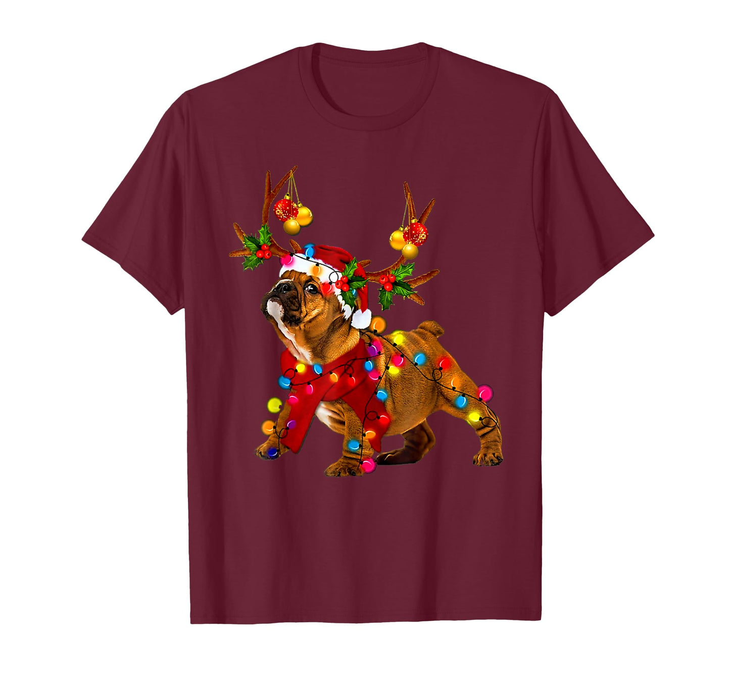 Santa bulldog gorgeous reindeer Light Christmas T-Shirt