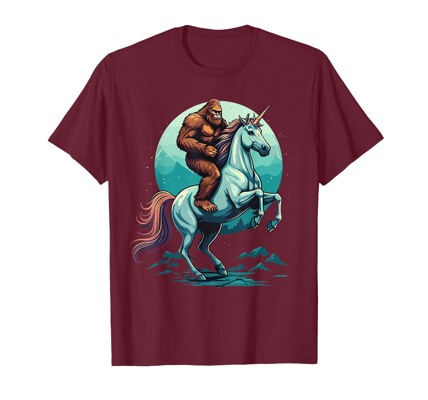 Bigfoot Riding Unicorn Funny Mythical Sasquatch Fantasy T-Shirt