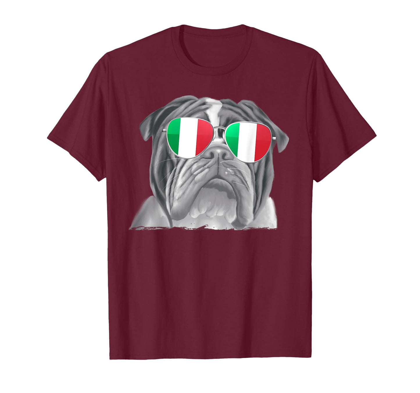 Bulldog Dog Italy Flag Sunglasses T-Shirt