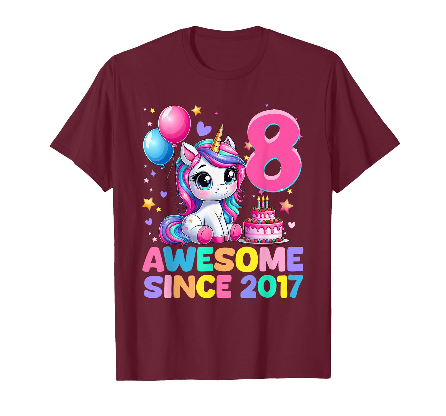 Unicorn 8th Birthday Gifts 8 Year Old Unicorn Girls Teens T-Shirt