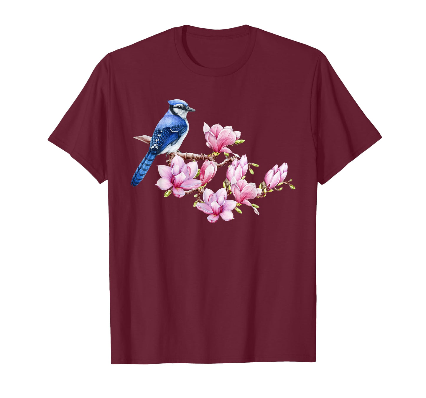 Blue Jay Bird on Magnolia - Watercolor Birding and Gardening T-Shirt