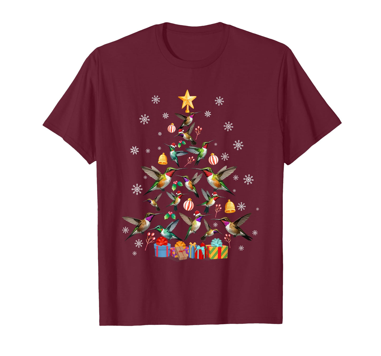 Funny Xmas Celebration Party Family Friends Unisex-Kids Teens Adults Hummingbird Christmas Tree Black T-Shirt