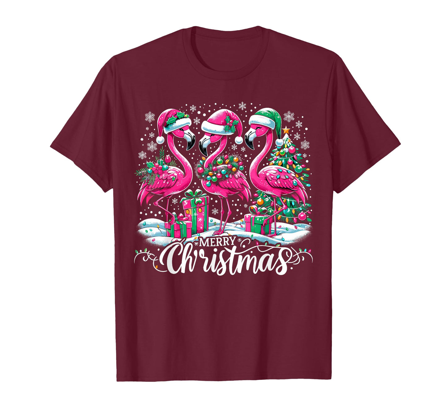 Merry Christmas Hat Santa Flamingo Light Christmas T-Shirt