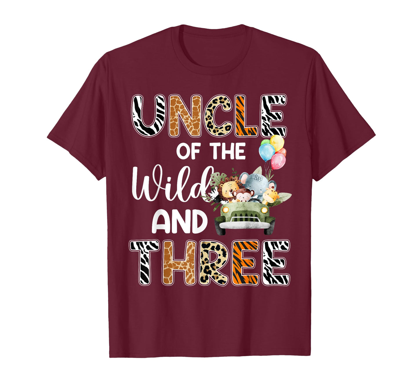 Uncle Of The Wild and Three 3 Birthday Zoo Safari Jungle T-Shirt